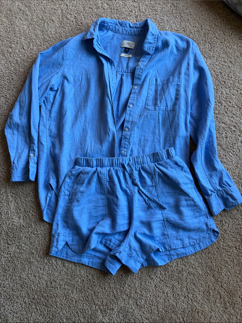 Linen Button-Up Top and Drawstring Shorts Set